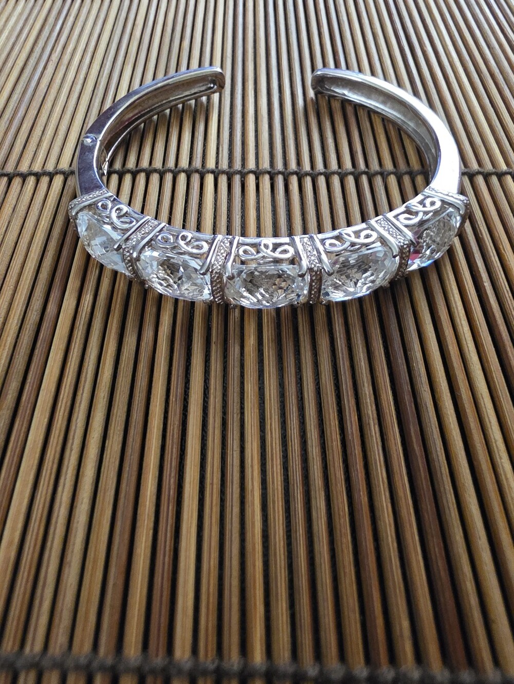 925 Silver Prasiolite Hinged Cuff Bracelet (Vintage)
